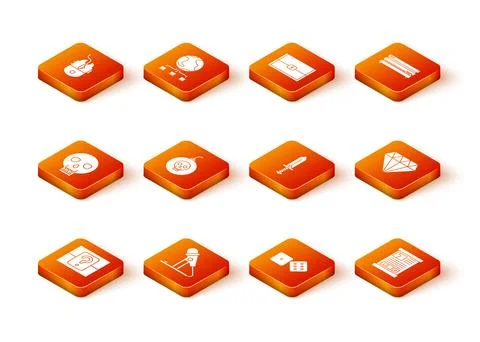 Set Mystery or random box, Microphone, Skull, Bomb ready to explode, Game d.. Illustrazione stock