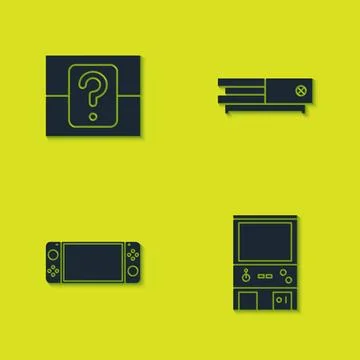 Set Mystery or random box, Retro arcade game machine, Portable video console  Stock Illustration