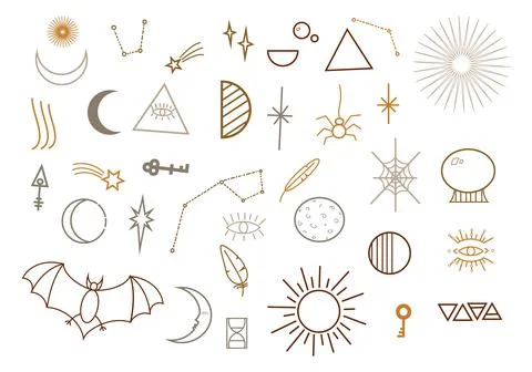 Set of mystical and mysterious elements Illustrazione stock