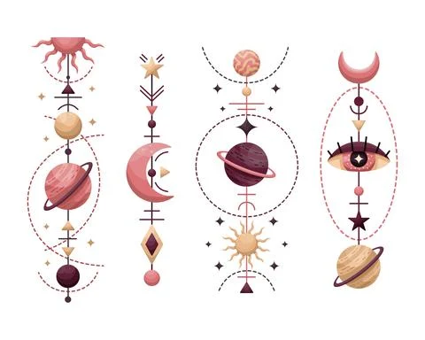 The set of mystical astrological vector illustration. Magic symbols. Zodiac.  Illustrazione stock