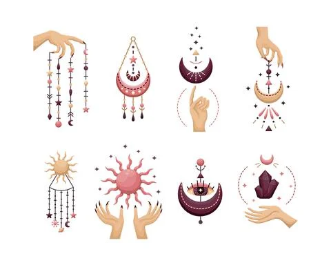 The set of mystical astrological vector illustration. Magic symbols. Zodiac.  Illustrazione stock