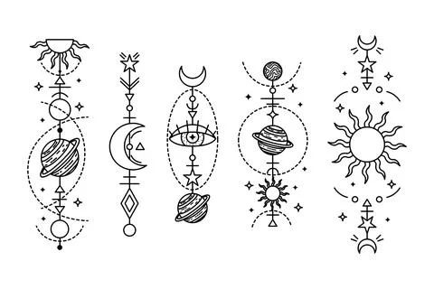 Set of mystical astrological vector illustrations. Magic symbols. Zodiac. Ast 스톡 일러스트