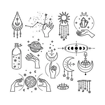 Set of mystical astrological vector illustrations. Magic symbols. Zodiac. Ast Stock-Illustration