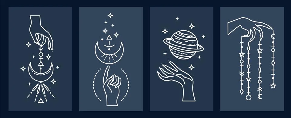 Set of mystical astrological vector illustrations. Magic symbols. Zodiac. Ast Ilustração Stock