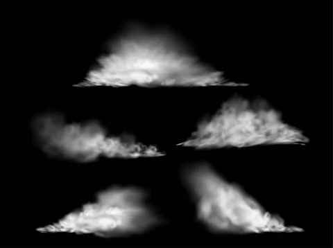 Set of mystical clouds of earthen smog and dust on an isolated black background. Stock Illustration