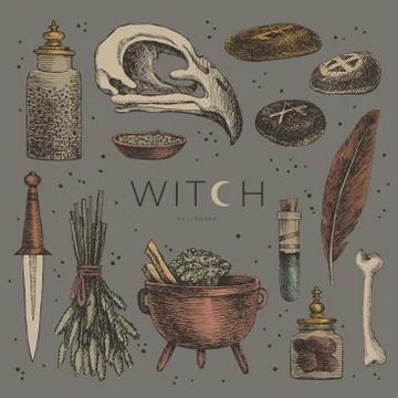 Set Mystical Magic Spiritual Witchcraft Items Stock Vector