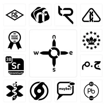 Set of n s e w, chemical, maybe, official hurricane, paramedic, egyptian poun Illustrazione stock gratuita