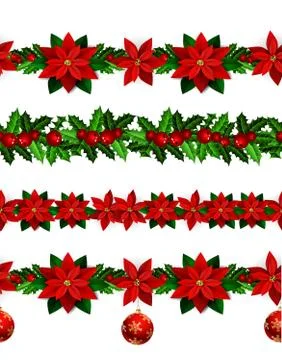 Set of n Seamless Christmas borders Stock Illustration