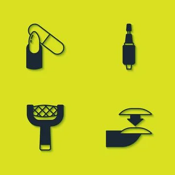 Set Nail file, False nails, and Milling cutter for manicure icon. Vector Stock Illustration