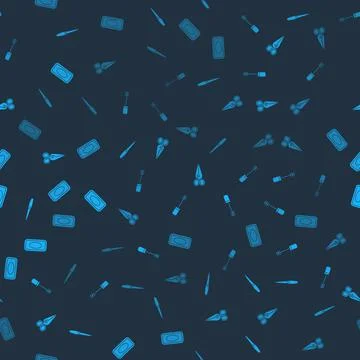 Set Nail file, Mascara brush, Scissors and Bar of soap on seamless pattern Stock Illustration