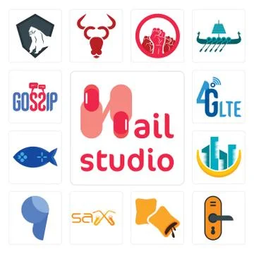 Set of nail studio, door knob, krave, sax, comma, construction, fishing game, Free Stock Illustration