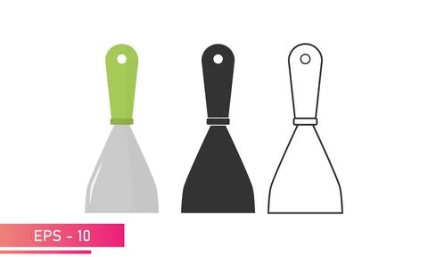Set, narrow construction spatula. Linear, solid and realistic design. On a white Stock Illustration