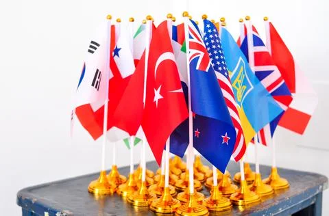 Set of national flags of different countries close up,stand with ukraine concept Stock Photos