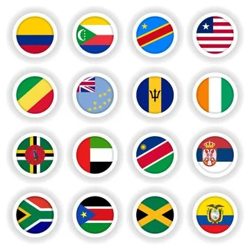 Set of national round flags with shadow Stock Illustration