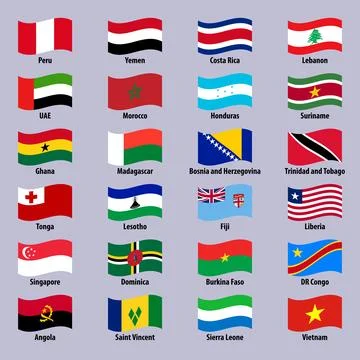 Set of national waving flags of countries on a bright background Stock Illustration