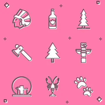 Set Native American Indian, Beer bottle, Canadian spruce, Wooden axe, Christmas Stock Illustration