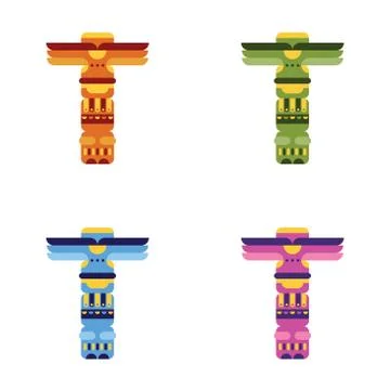 Set of native traditional totem pole Stock-Illustration