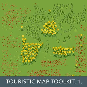 Set of natural elements for touristic map. first et. Stock Illustration