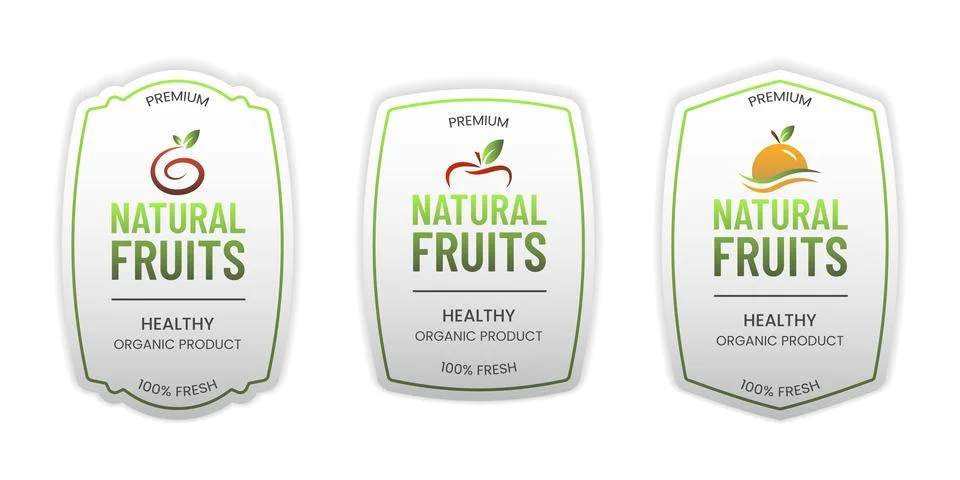 Set of Natural Fruit Label Vector Illustration for Product Packaging Stock Illustration
