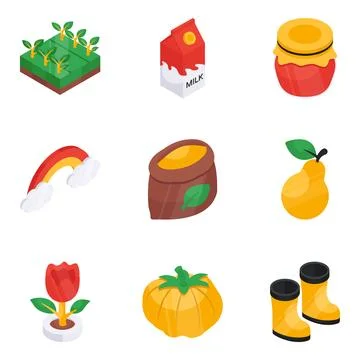 Set of Nature and Ecology Flat Isometric Icons Stock Illustration
