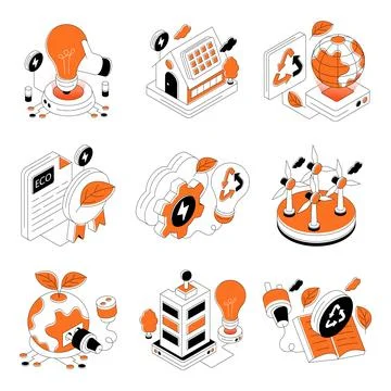 Set of Nature and Environment Isometric Illustrations Stock Illustration