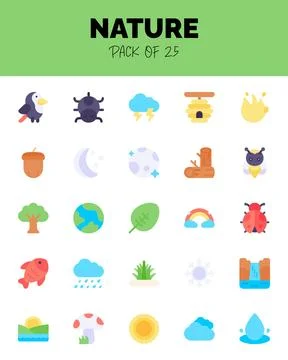 Set of Nature flat icons for logo &amp; web. Vector illustration Stock Illustration