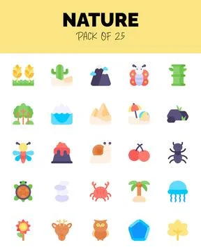 Set of Nature flat icons for logo &amp; web. Vector illustration Stock Illustration