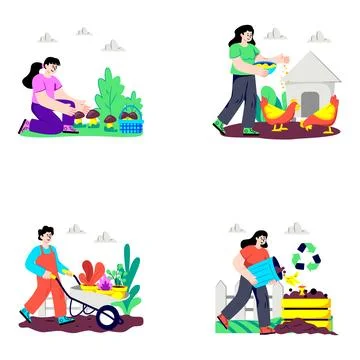 Set of Nature Flat Illustrations Stock Illustration