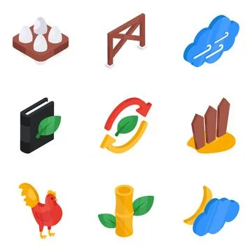 Set of Nature Flat Isometric Icons Stock Illustration