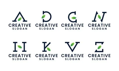 Set of nature initial letter logo design with leaf concept Stock Illustration