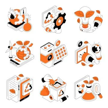 Set of Nature Isometric Illustrations Stock Illustration