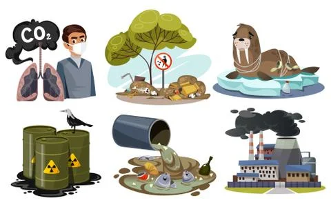Set of nature pollution and creative images Illustration