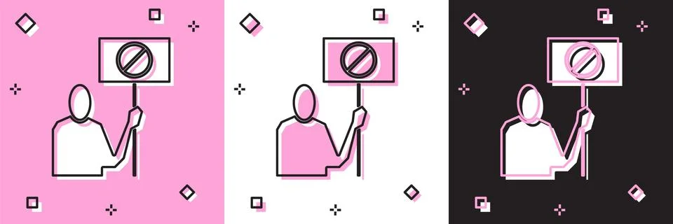 Set Nature saving protest icon isolated on pink and white, black background Stock Illustration