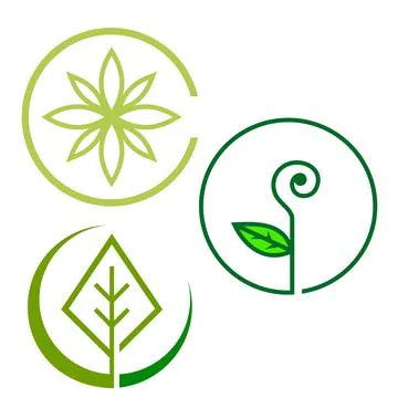 Set of nature simple eco friendly circle green leaf logo vector elements Illustrazione stock