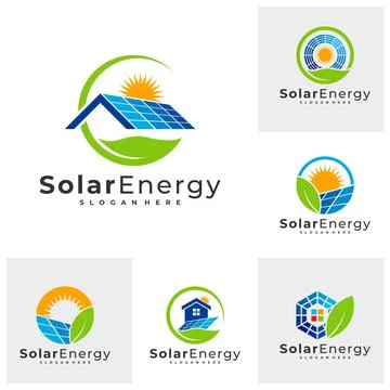 Set of Nature Solar logo vector template, Creative Sun energy logo design con Stock Illustration