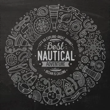 Set of Nautical cartoon doodle objects, symbols and items イラスト素材