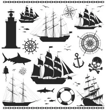 Set of nautical design elements Stock Illustration