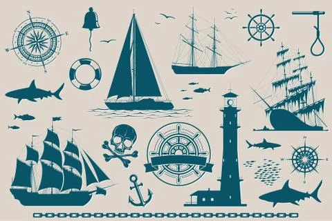 Set of nautical design elements 스톡 일러스트