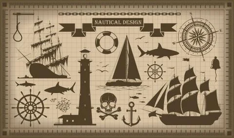 Set of nautical design elements,  vector EPS10 Illustrazione stock