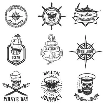 Set of nautical emblems. Design elements for logo, label, emblem, sign, badge Stockillustratie