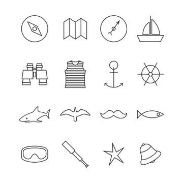 Set of nautical icons, vector illustration. Illustrazione stock