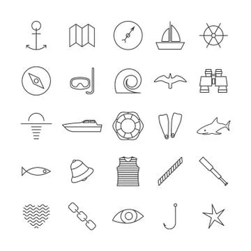 Set of nautical icons, vector illustration. 스톡 일러스트