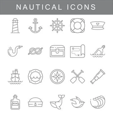 Set of Nautical Related Vector Line Icons. Stock Illustration