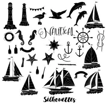 Set with nautical  silhouettes Stock Illustration