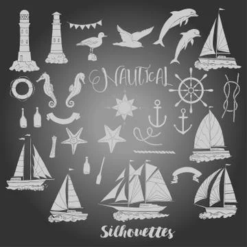 Set with nautical  silhouettes Stock Illustration