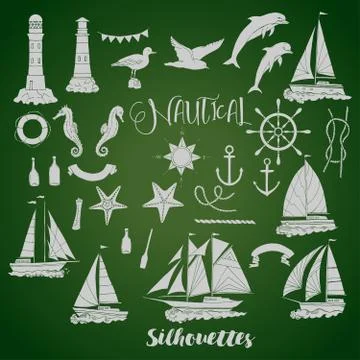 Set with nautical  silhouettes Stock Illustration