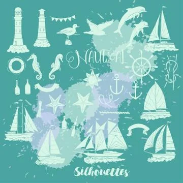 Set with nautical  silhouettes Stock Illustration