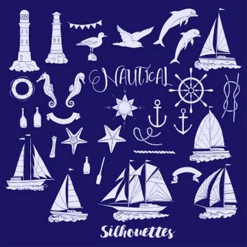 Set with nautical  silhouettes Stock Illustration