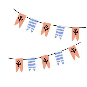 Set of nautical vector bunting garlands in blue and red color Stock Illustration