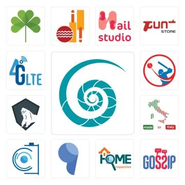 Set of nautilus shell, gossip, home inspection, comma, camera, made in italy, Free Stock Illustration